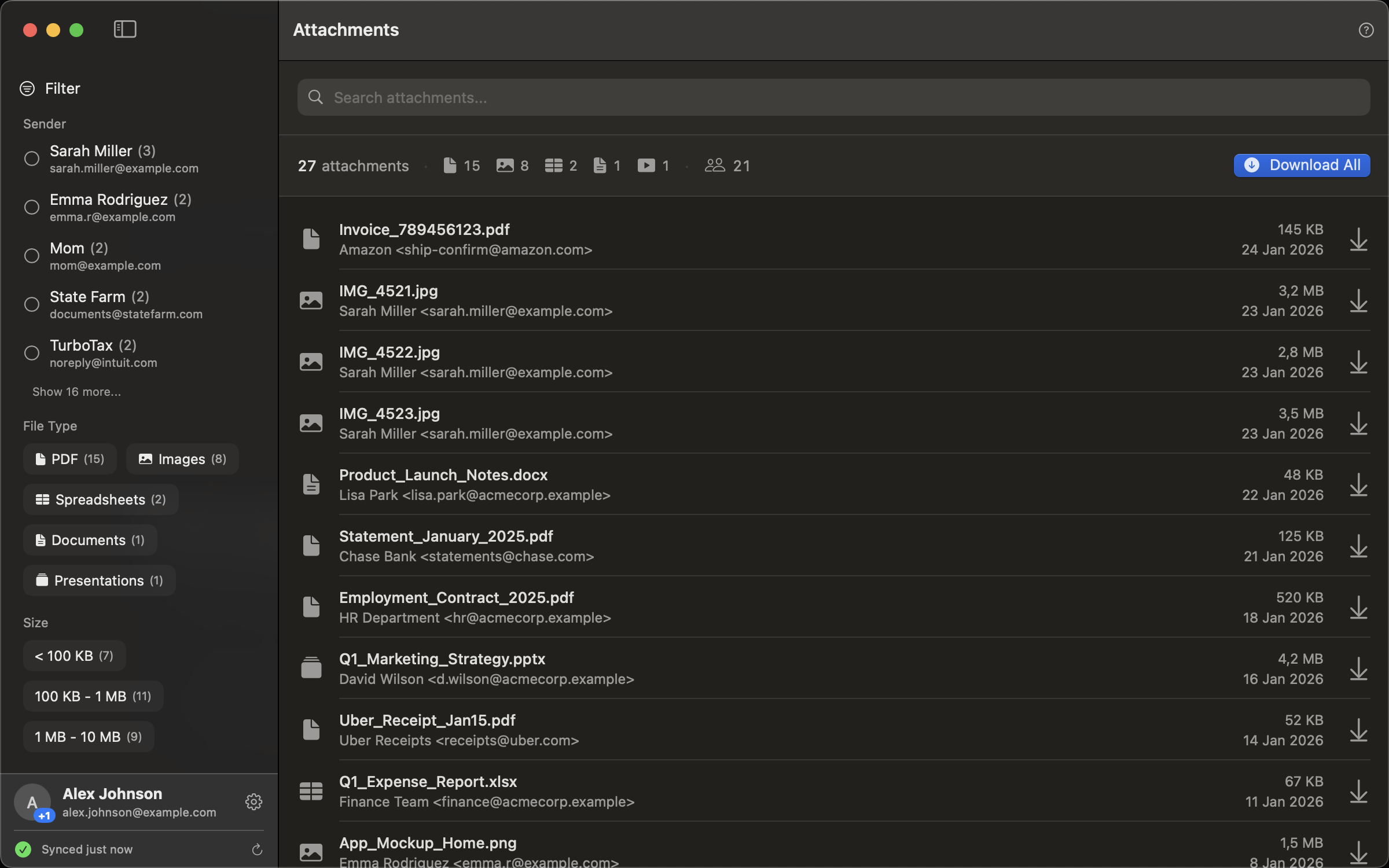 Attachment Butler for Gmail - Main interface showing attachment browser